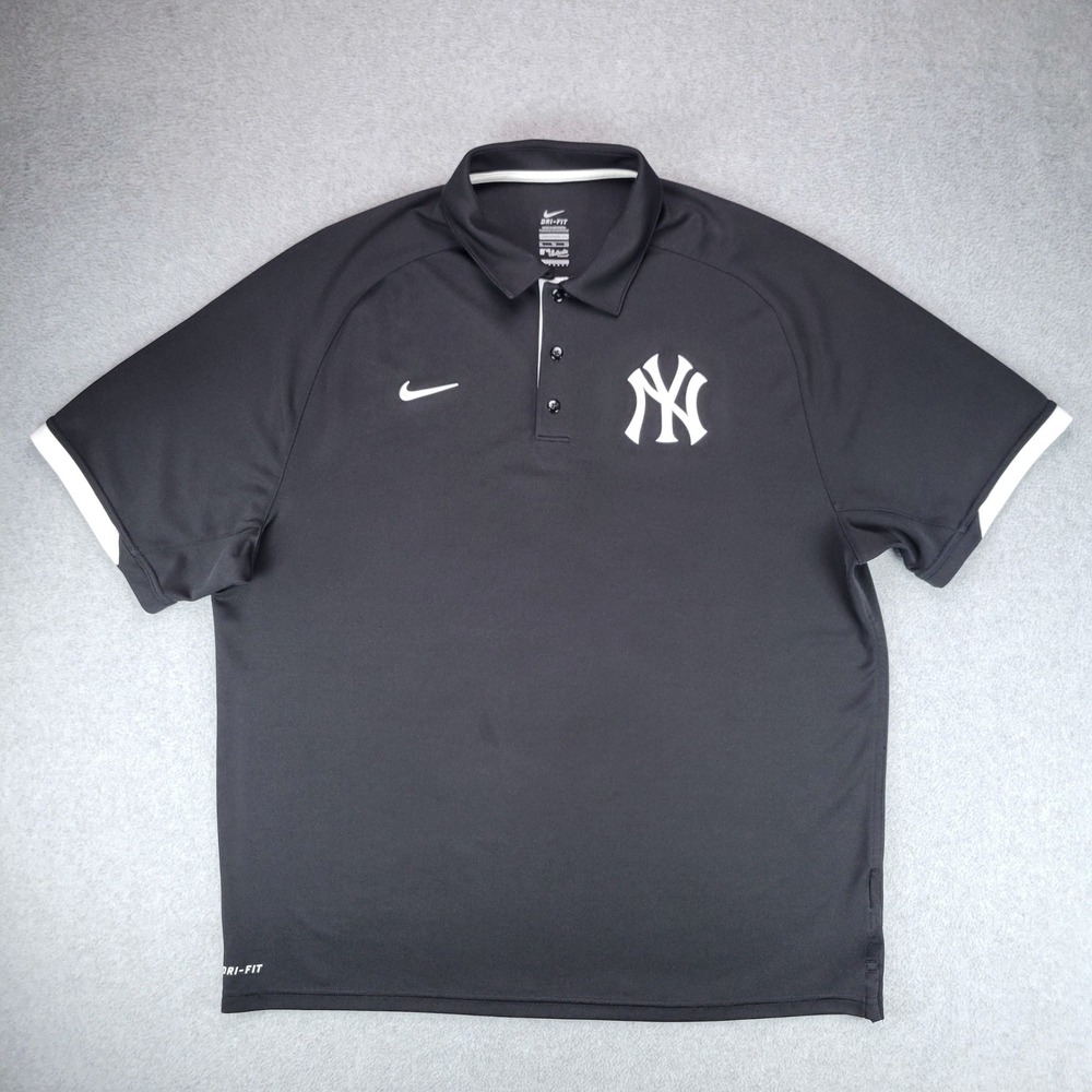 Nike Polo Shirt Mens XL Black Silver NY Yankees Dri-FIT Short Sleeve Logo